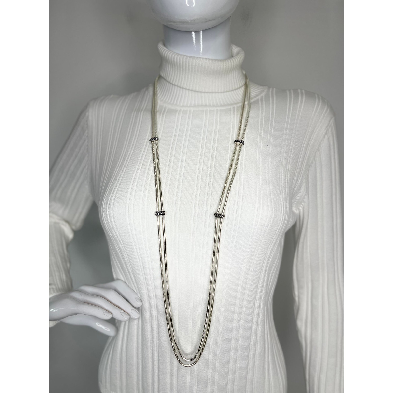 Dana Buchman Necklace Silver Tone Long Multi Strand Versatile Trendy Contemporar 20$